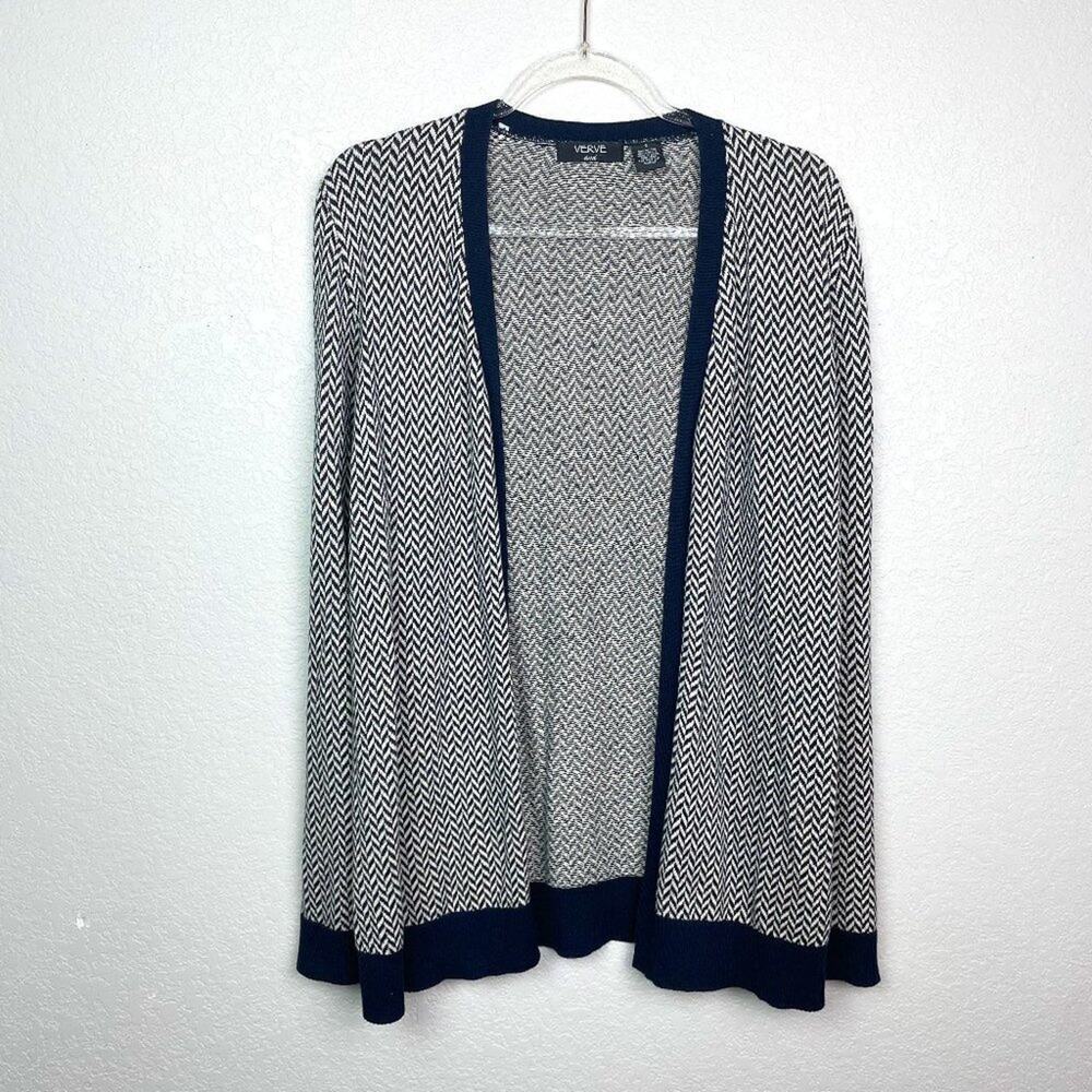 VERVE AMI Navy & Cream Chevron Knit Cardigan Size S